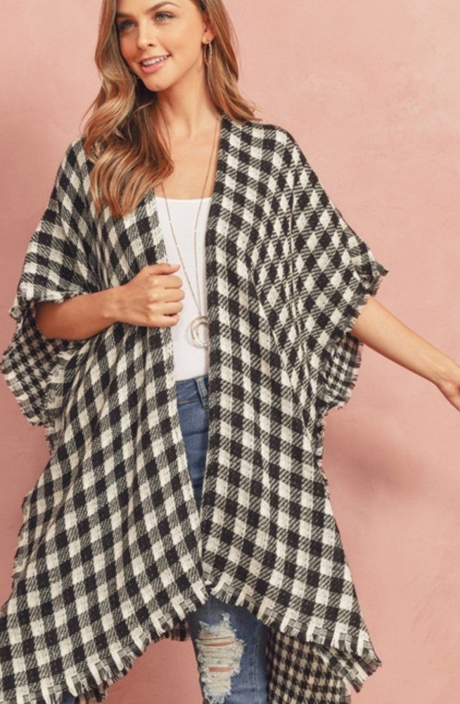 NWT Knee length Plaid Reversable Poncho